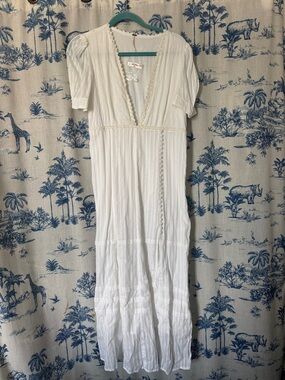Free People White Midi Dress with Lace Trim
